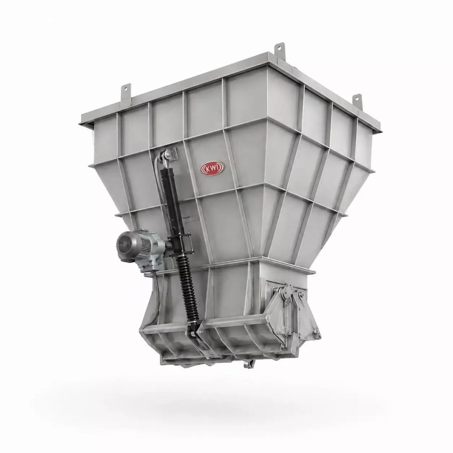 Hopper with clamshell gate